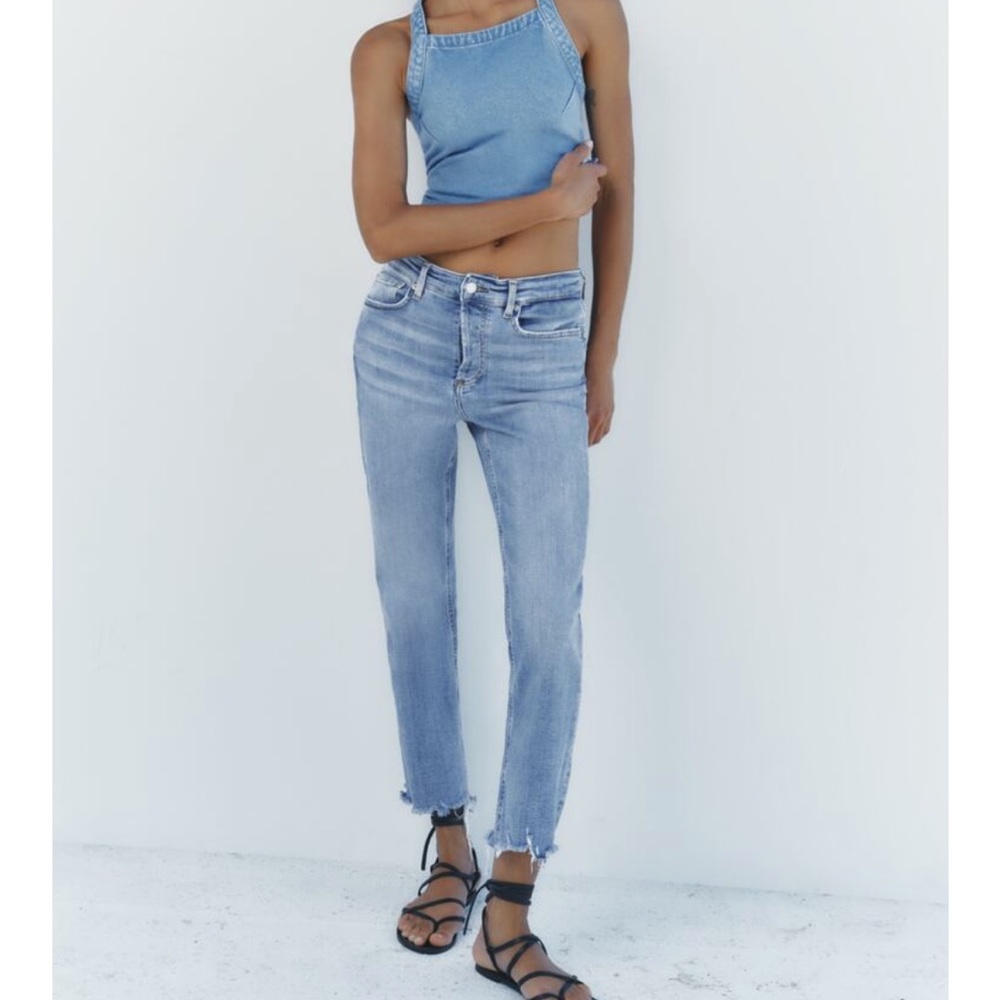 Zara Raw Hem Straight Jeans